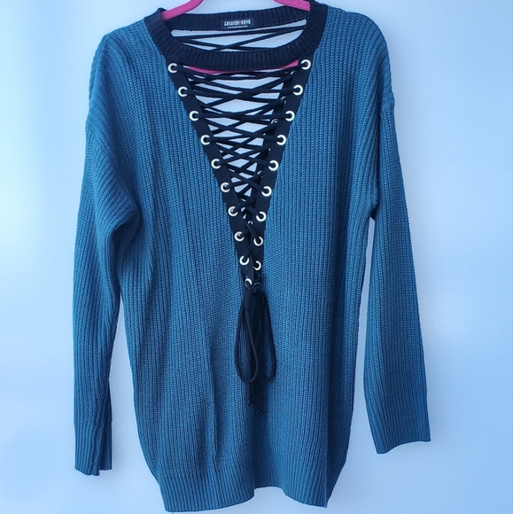 Teal Sweater Long Sleeve Shirt - Picture 1 of 3